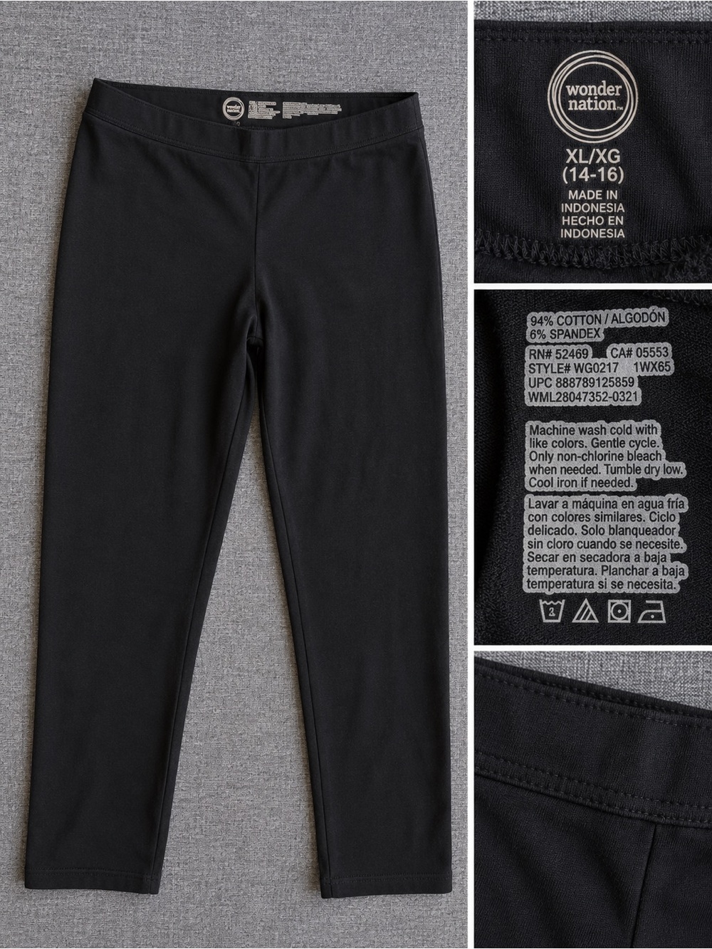 2 Pairs!! wonder nation Black Girls' Cotton-Blend Leggings